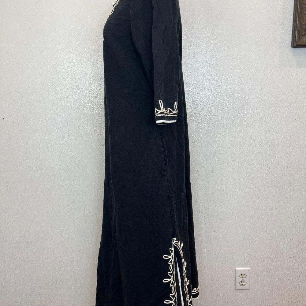 SOFT SURROUNDINGS Embroidered Tunic Robe Black Kaftan Maxi Dress Women Medium - Picture 5 of 8